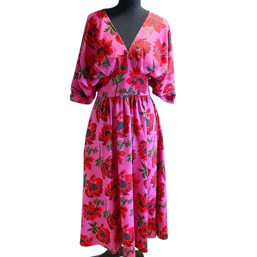Alexia Admor Pink Floral Midi Dress with Red Blooms - Picture 2 of 9